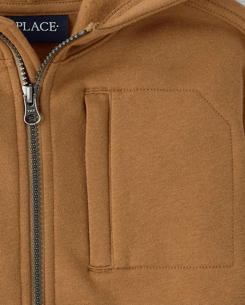Boys Premium Fleece Utility Zip Up Hoodie