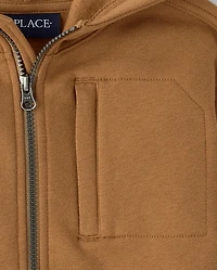 Boys Premium Fleece Utility Zip Up Hoodie