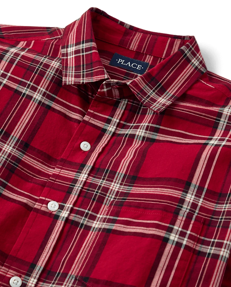 Mens Matching Family Plaid Poplin Button Up Shirt