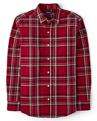 Mens Matching Family Plaid Poplin Button Up Shirt