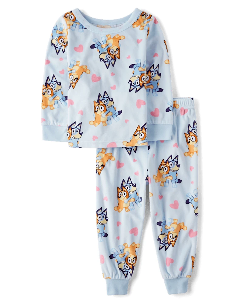 Baby And Toddler Girls Bluey™ Hearts Fleece Pajamas
