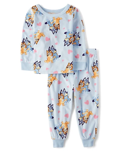 Baby And Toddler Girls Bluey™ Hearts Fleece Pajamas