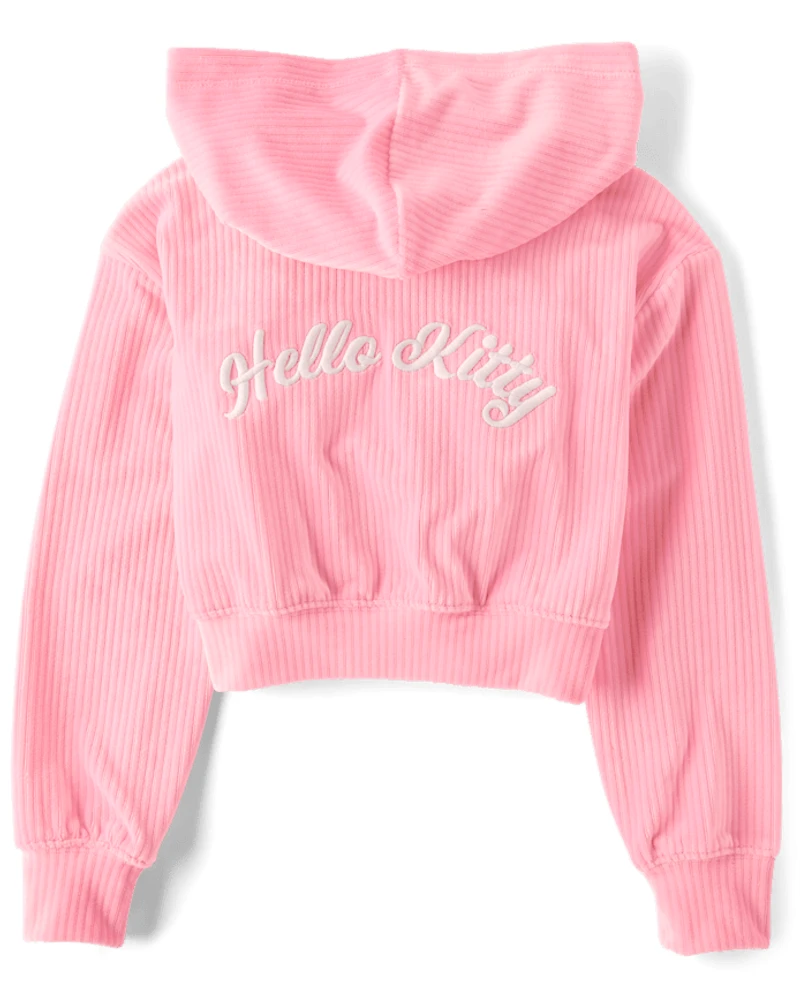 Girls Hello Kitty® Embroidered Velour Zip Up Hoodie