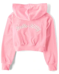 Girls Hello Kitty® Embroidered Velour Zip Up Hoodie
