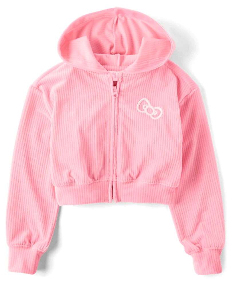 Girls Hello Kitty® Embroidered Velour Zip Up Hoodie