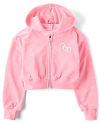 Girls Hello Kitty® Embroidered Velour Zip Up Hoodie