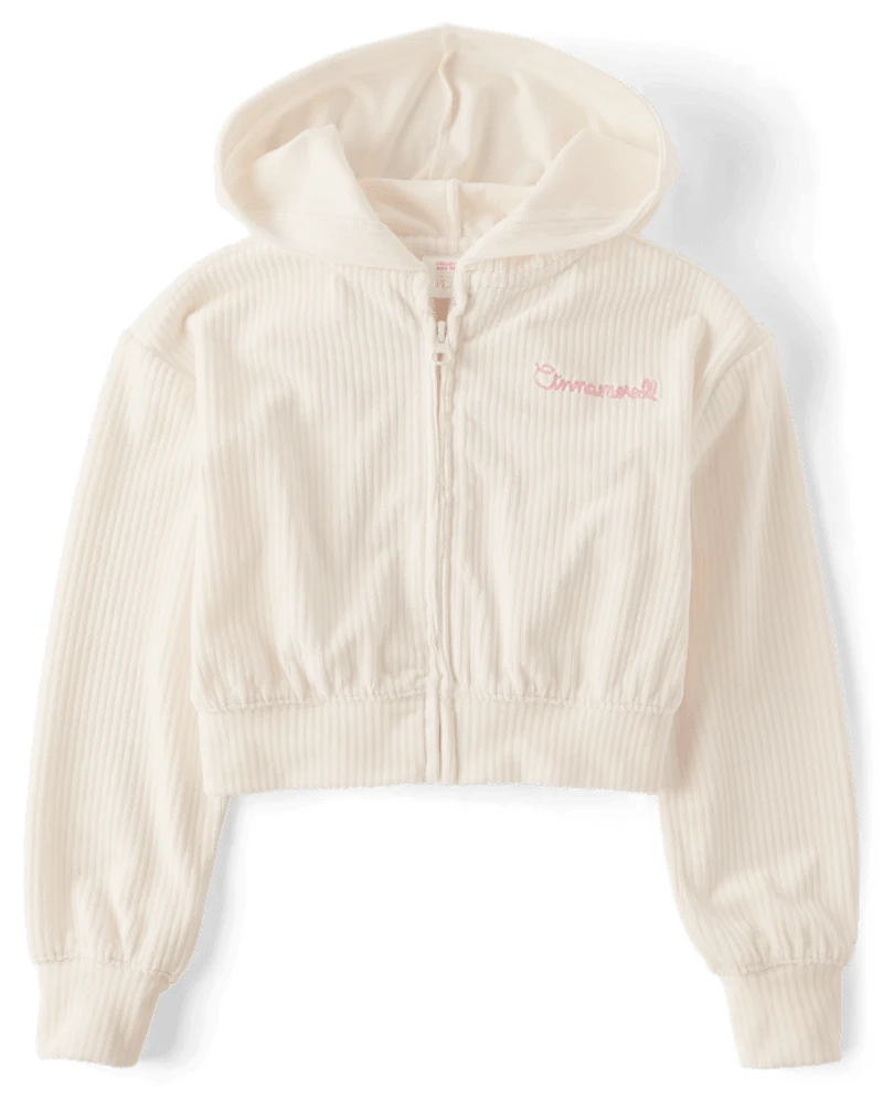 Girls Hello Kitty® Embroidered Velour Zip Up Hoodie