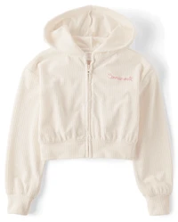 Girls Hello Kitty® Embroidered Velour Zip Up Hoodie