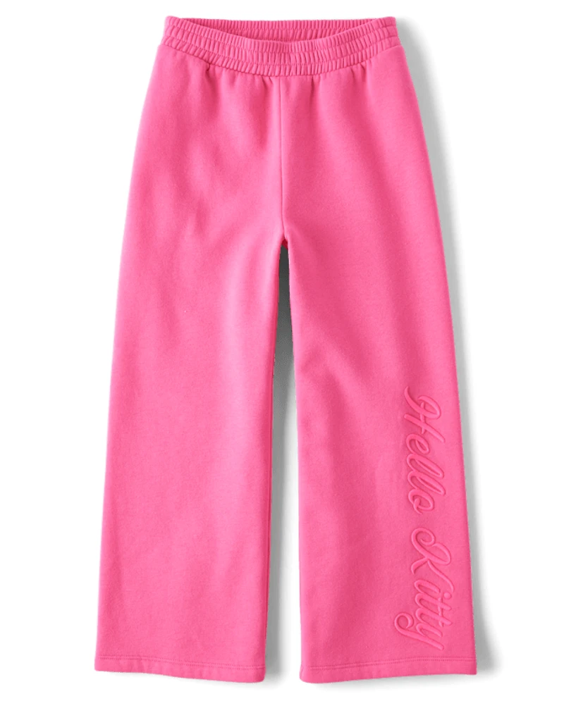 Girls Hello Kitty® Embroidered Premium Fleece Wide Leg Lounge Pants