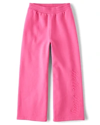 Girls Hello Kitty® Embroidered Premium Fleece Wide Leg Lounge Pants