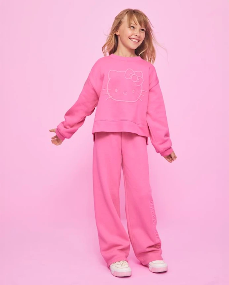 Girls Hello Kitty® Embroidered Premium Fleece Wide Leg Lounge Pants