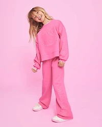 Girls Hello Kitty® Embroidered Premium Fleece Wide Leg Lounge Pants