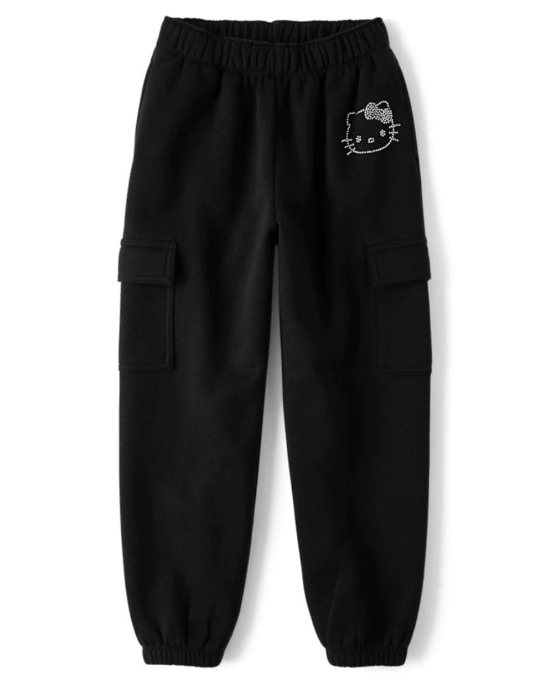 Girls Hello Kitty® Rhinestone Premium Fleece Cargo Jogger Pants