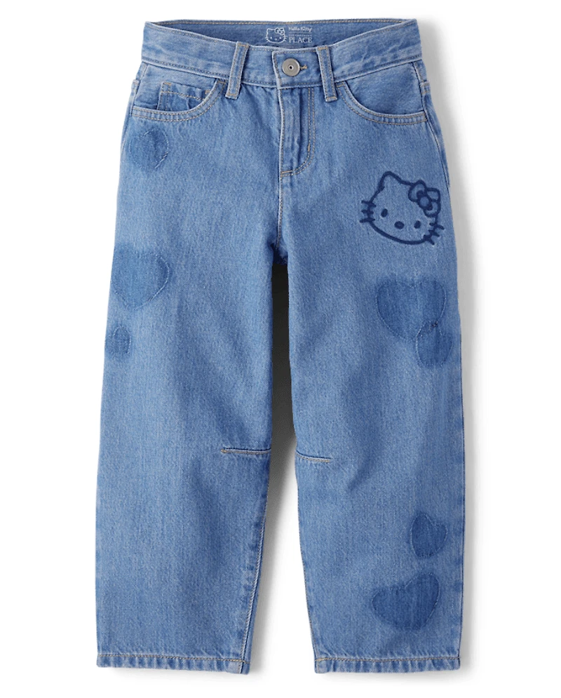 Girls Hello Kitty® Embroidered Heart Patch Barrel Jeans