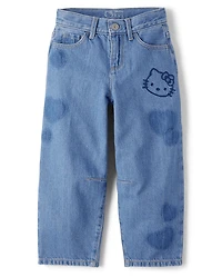 Girls Hello Kitty® Embroidered Heart Patch Barrel Jeans