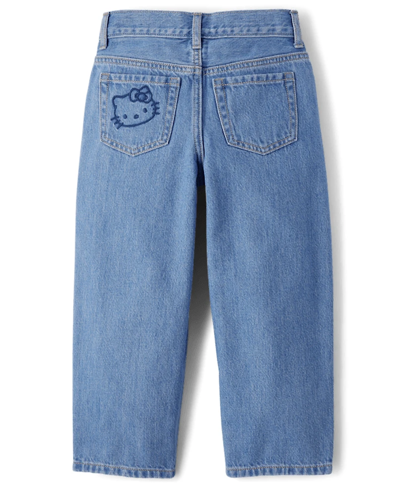 Girls Hello Kitty® Embroidered Heart Patch Barrel Jeans