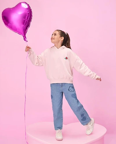 Girls Hello Kitty® Embroidered Heart Patch Barrel Jeans