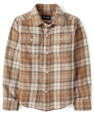Boys Plaid Flannel Button Up Shirt