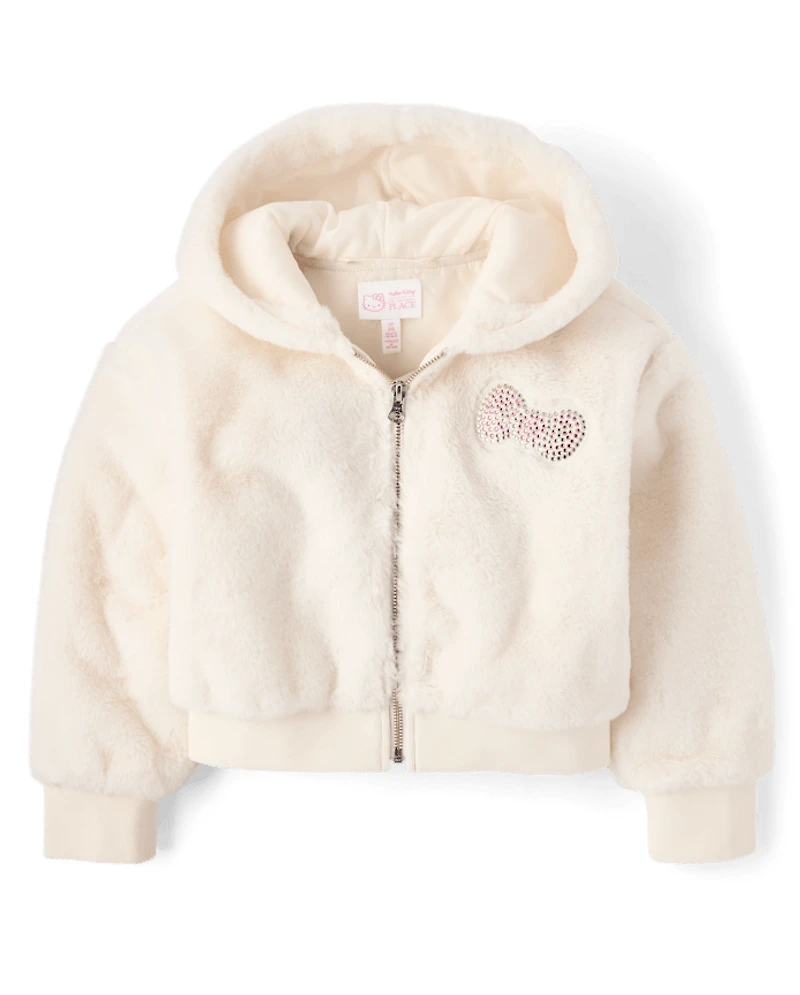 Girls Hello Kitty® Applique Faux Fur Zip Up Hoodie