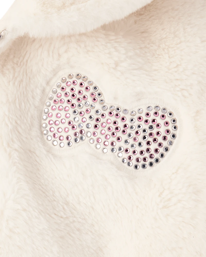 Girls Hello Kitty® Applique Faux Fur Zip Up Hoodie