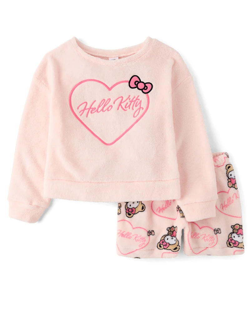 Girls Hello Kitty® Embroidered Heart Fleece Pajamas