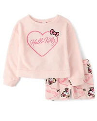 Girls Hello Kitty® Embroidered Heart Fleece Pajamas