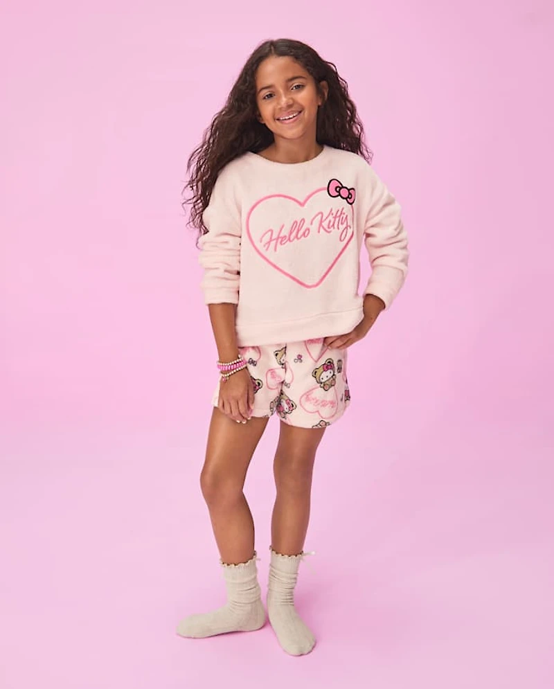 Girls Hello Kitty® Embroidered Heart Fleece Pajamas
