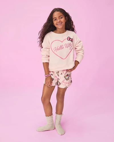 Girls Hello Kitty® Embroidered Heart Fleece Pajamas