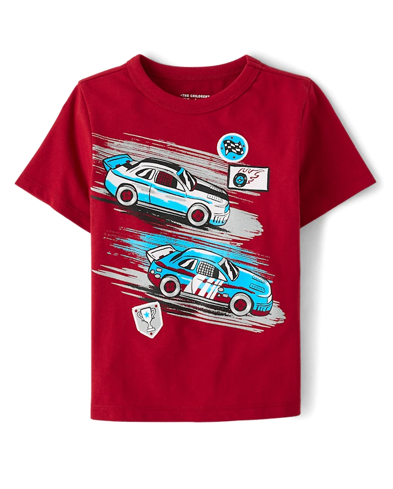 T-shirt graphique pour bébés et tout-petits garçons, motif voitures de course