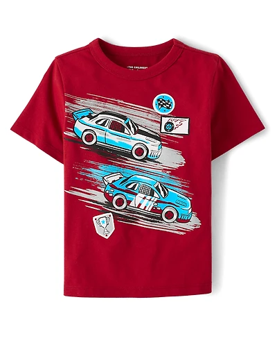 T-shirt graphique pour bébés et tout-petits garçons, motif voitures de course