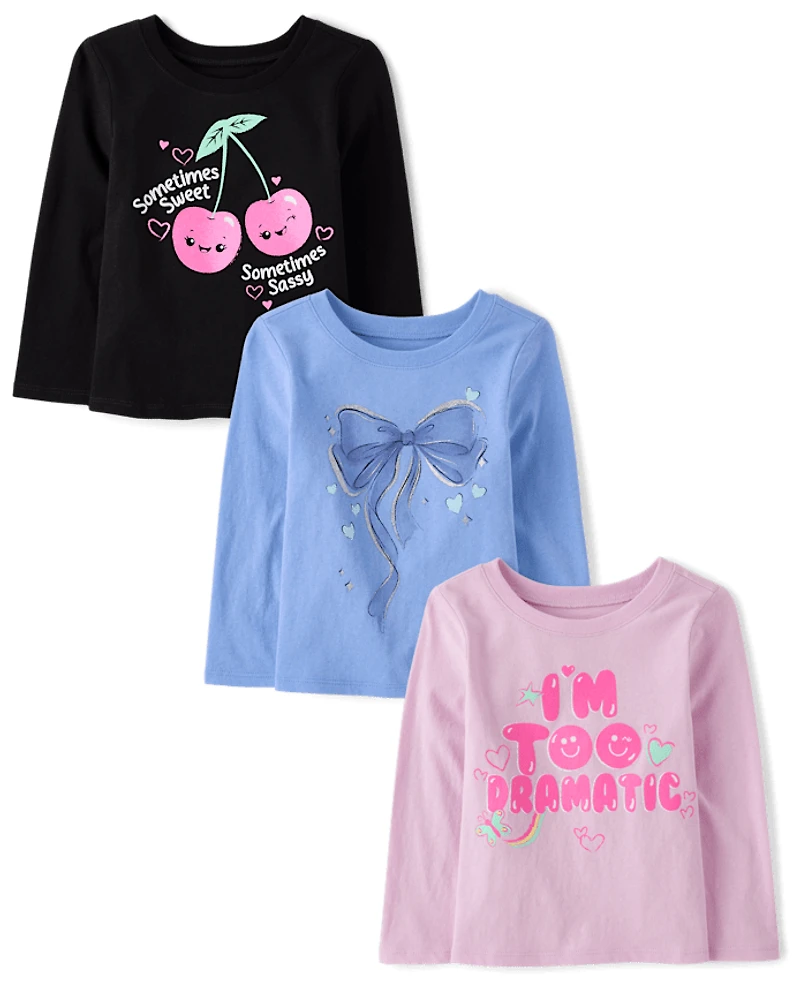 Lot de 3 t-shirts graphiques positifs pour bébés et petites filles