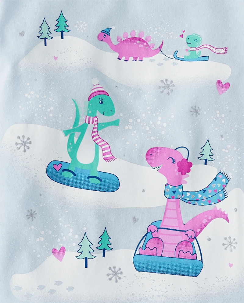Baby And Toddler Girls Snow Dinos Graphic Tee
