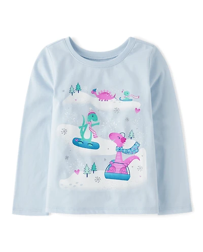 Baby And Toddler Girls Snow Dinos Graphic Tee