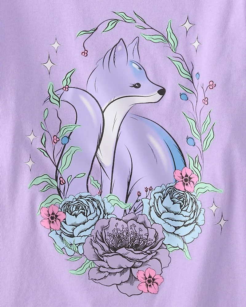 Girls Fox Flowers Graphic Tee