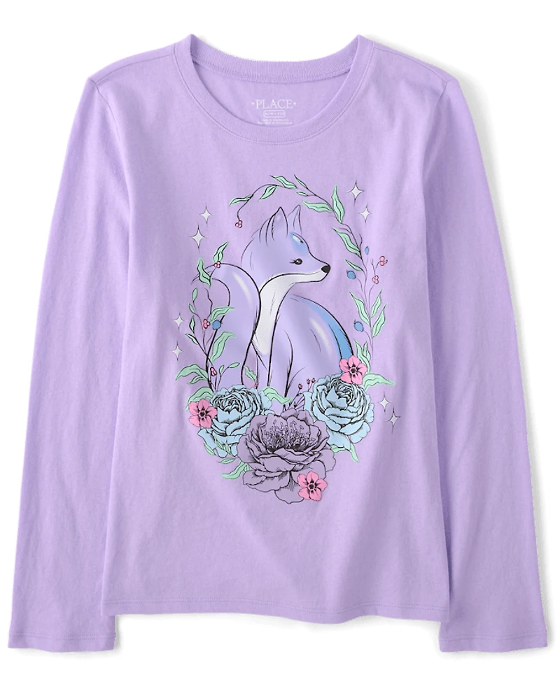 Girls Fox Flowers Graphic Tee