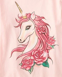T-shirt graphique à fleurs de licorne pour filles