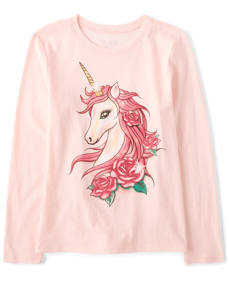 T-shirt graphique à fleurs de licorne pour filles