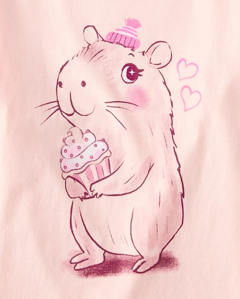Girls Cupcake Capybara Graphic Tee