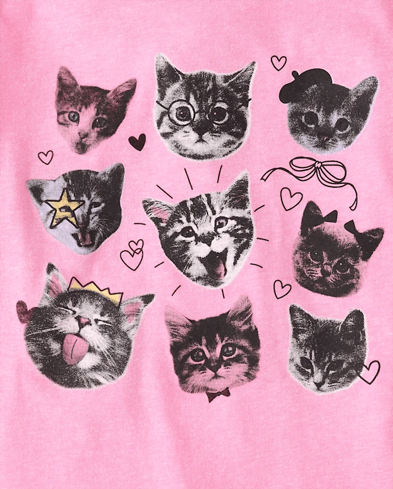 T-shirt graphique à motifs de chats pour filles