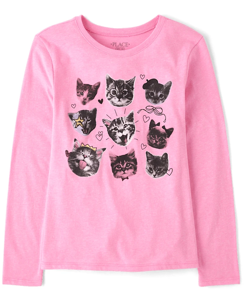 T-shirt graphique à motifs de chats pour filles