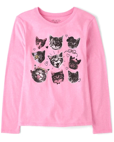 Girls Cat Faces Graphic Tee