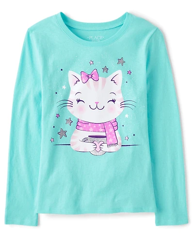 Girls Cat Cocoa Graphic Tee