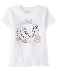 Girls Swan Graphic Tee