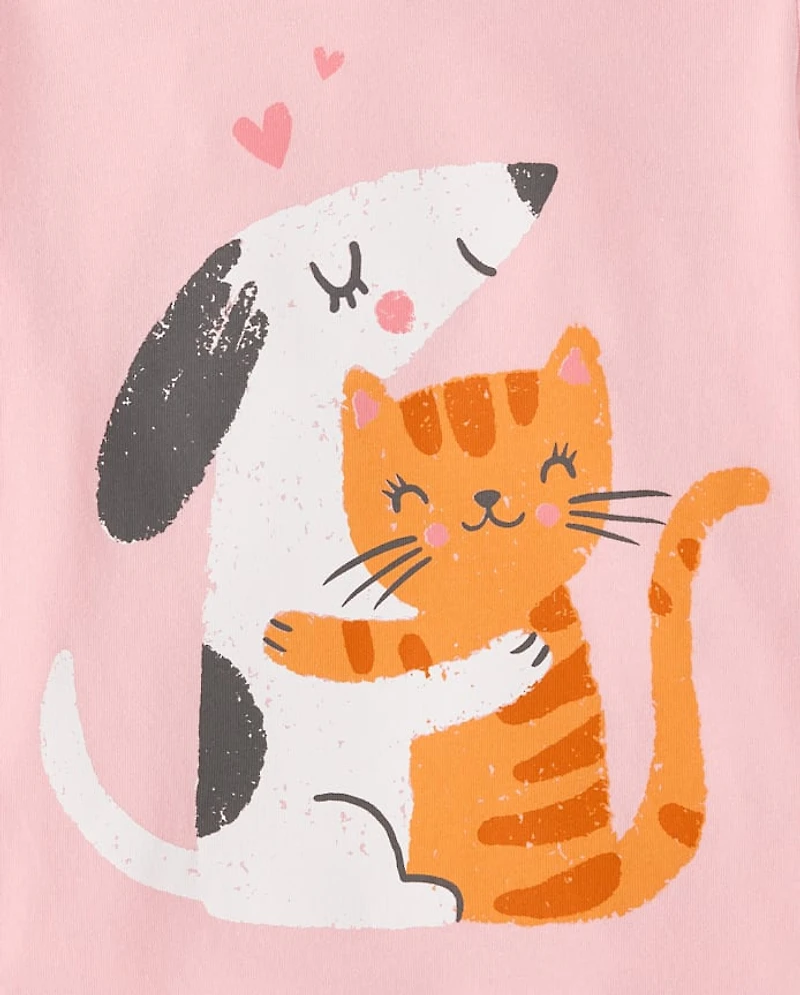 Baby And Toddler Girls Cat Dog Hugs Graphic Tee