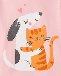 Baby And Toddler Girls Cat Dog Hugs Graphic Tee