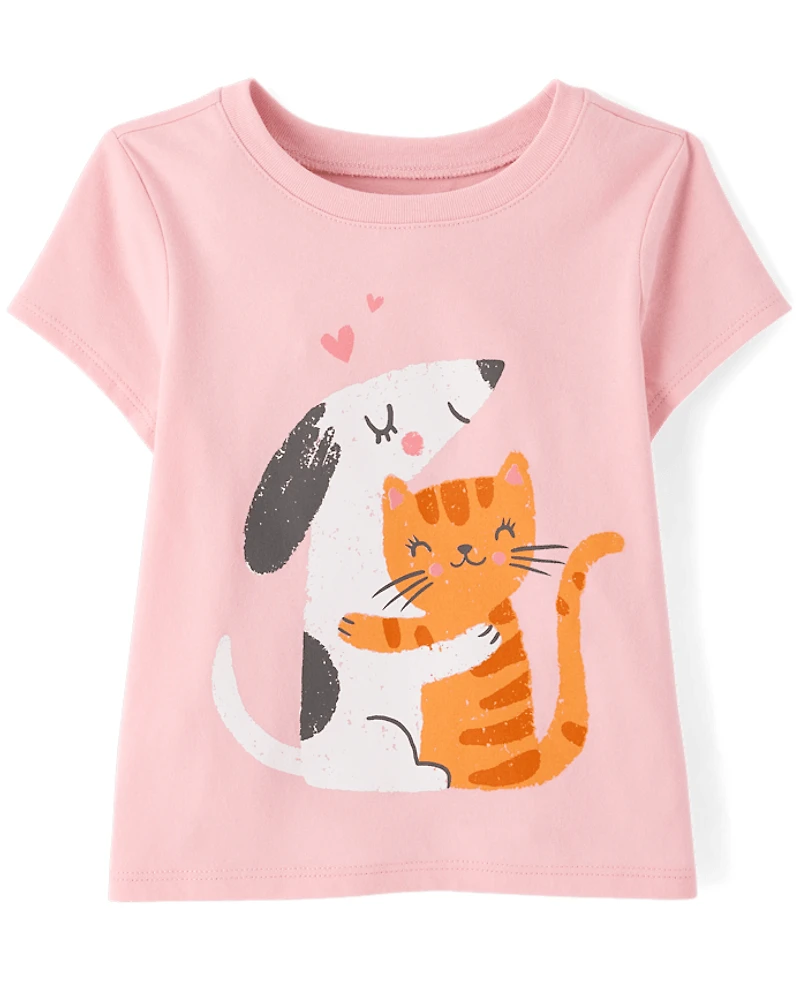 Baby And Toddler Girls Cat Dog Hugs Graphic Tee