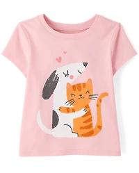Baby And Toddler Girls Cat Dog Hugs Graphic Tee