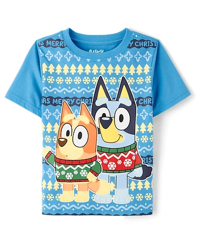 T-shirt graphique de Noël Fairisle Bluey™ et Bingo pour bébés tout-petits garçons