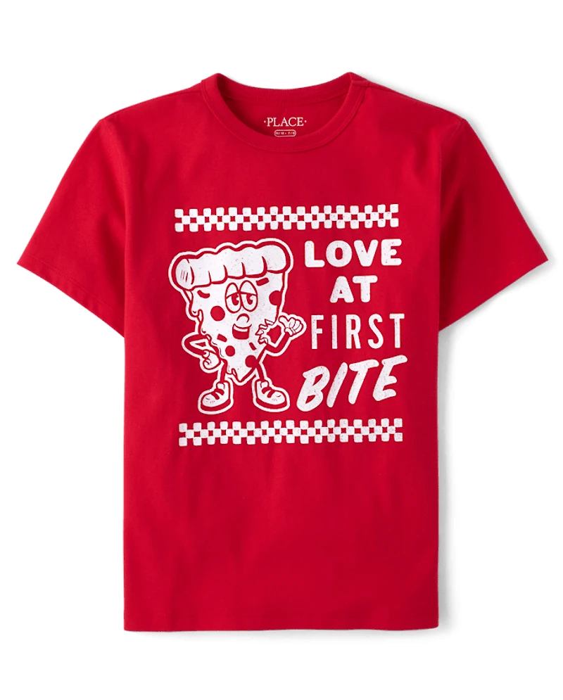 Boys Valentine's Day Love At First Bite Pizza Graphic Tee