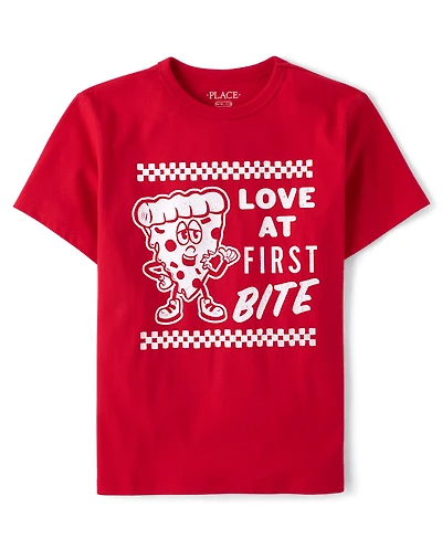 Boys Valentine's Day Love At First Bite Pizza Graphic Tee